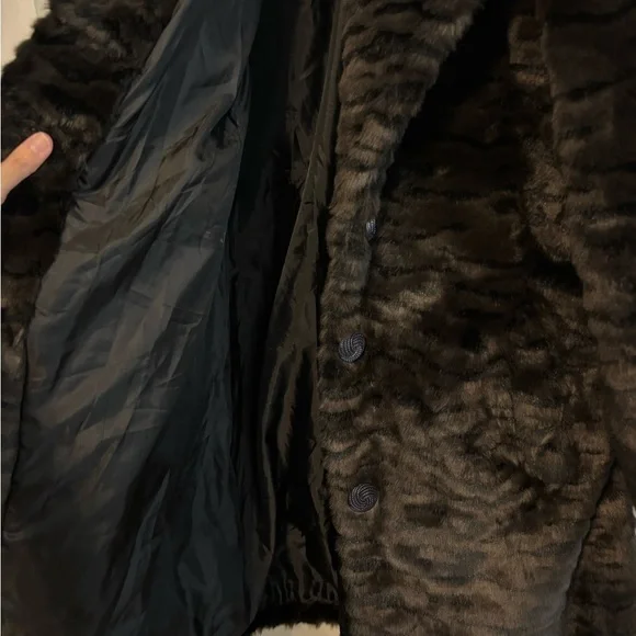 Vintage Grunge Winter Dark Brown Faux Fur Streetwear Midi Whimsygoth -Size Large - Picture 13 of 14